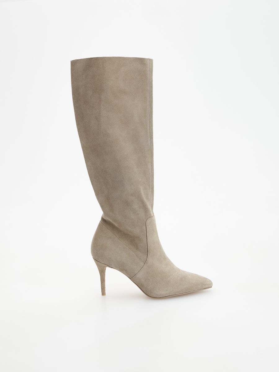 Leather knee-high boots - beige - RESERVED