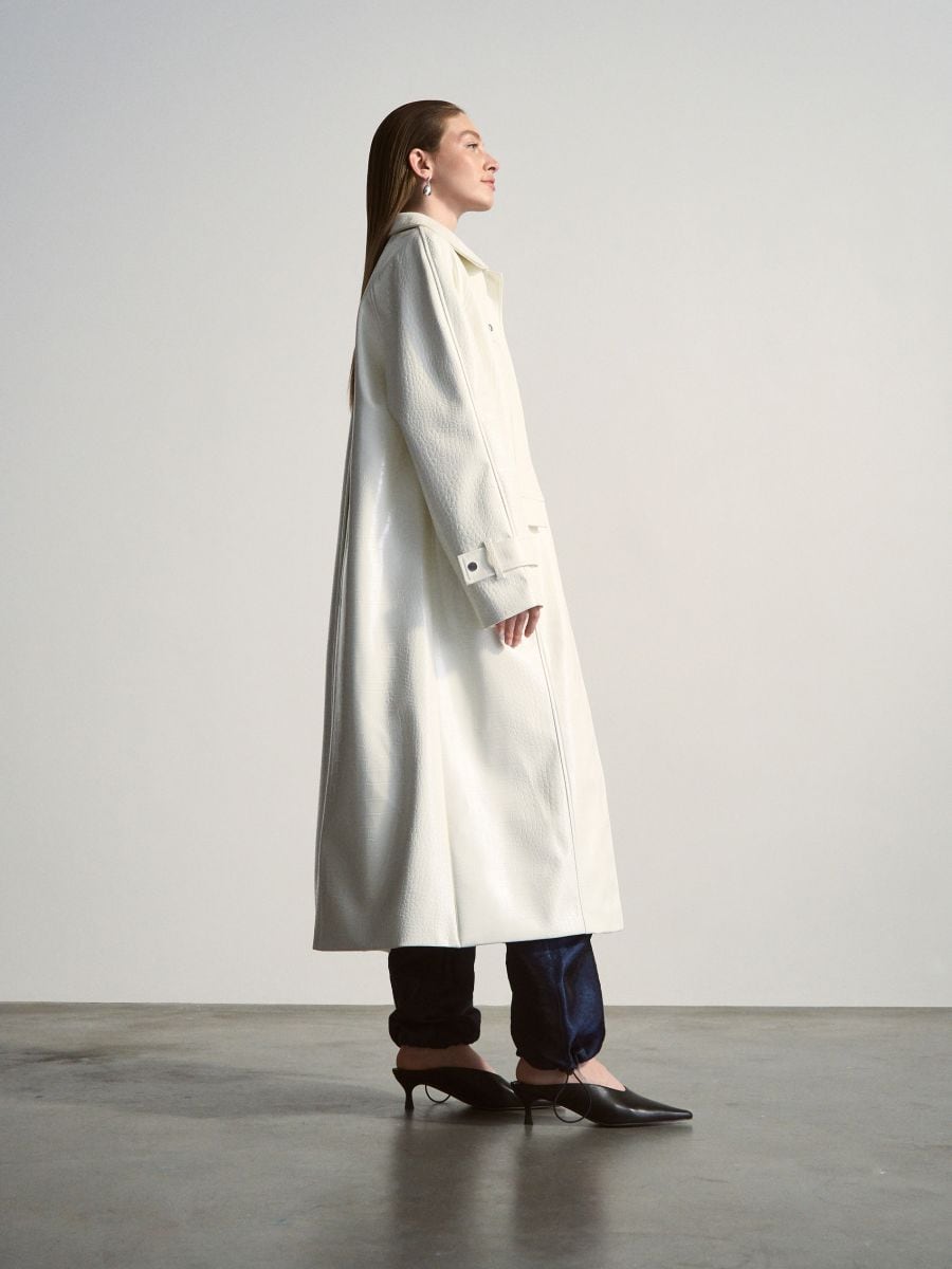 Longline faux leather coat - cream - RESERVED