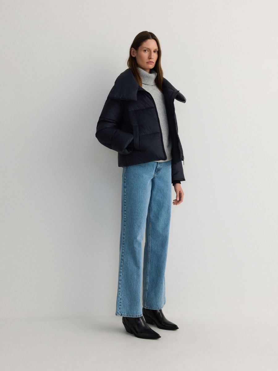 Pikowana kurtka z wysokim kołnierzem Kolor ciemnoszary