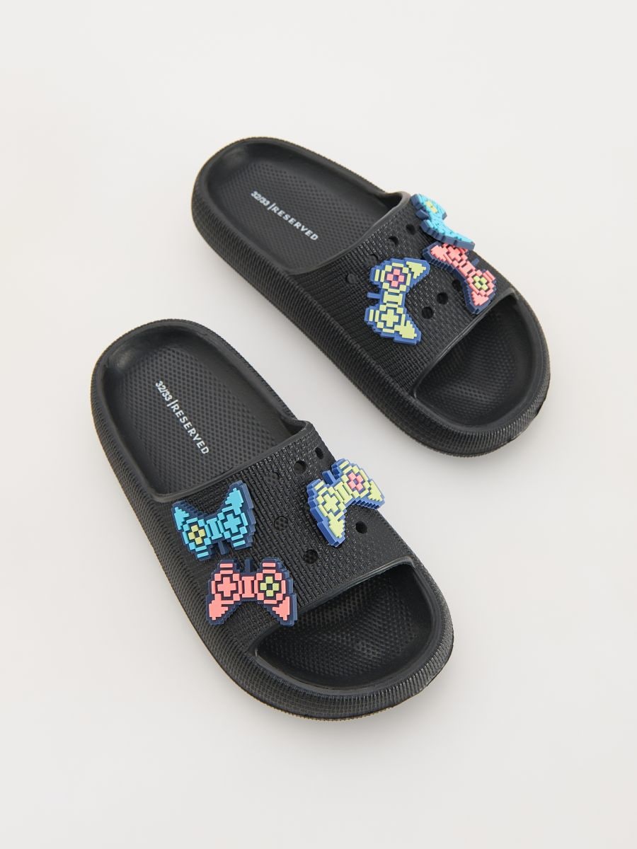 Sliders with appliqué - black - RESERVED