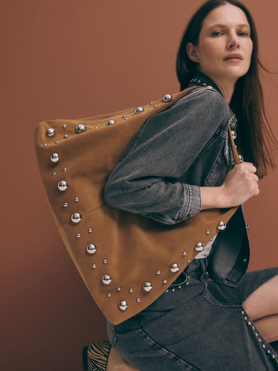 Torebka shopper z ćwiekami - warm olive - RESERVED - 5