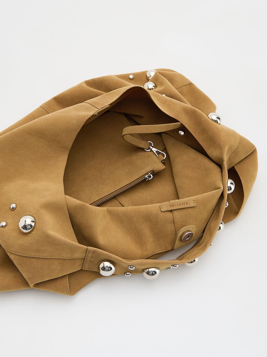 Torebka shopper z ćwiekami - warm olive - RESERVED - 4