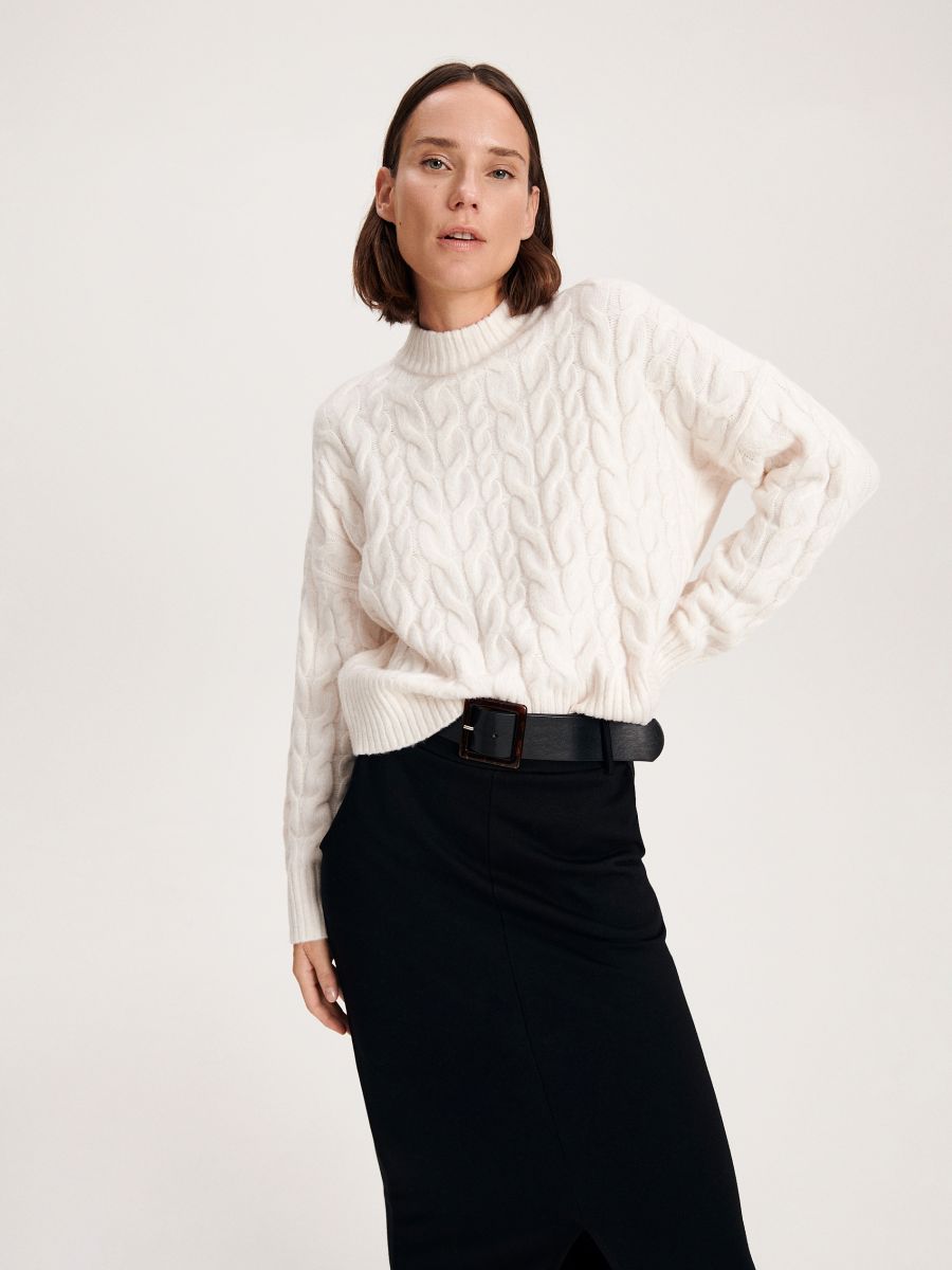 Pullover mit Zopfmuster - beige - RESERVED - 2