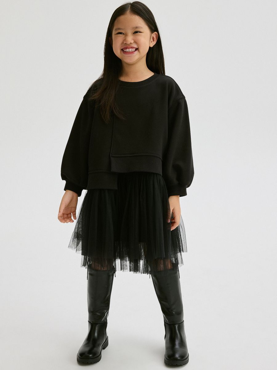 Rochie cu tul în partea de jos - negru - RESERVED - 6
