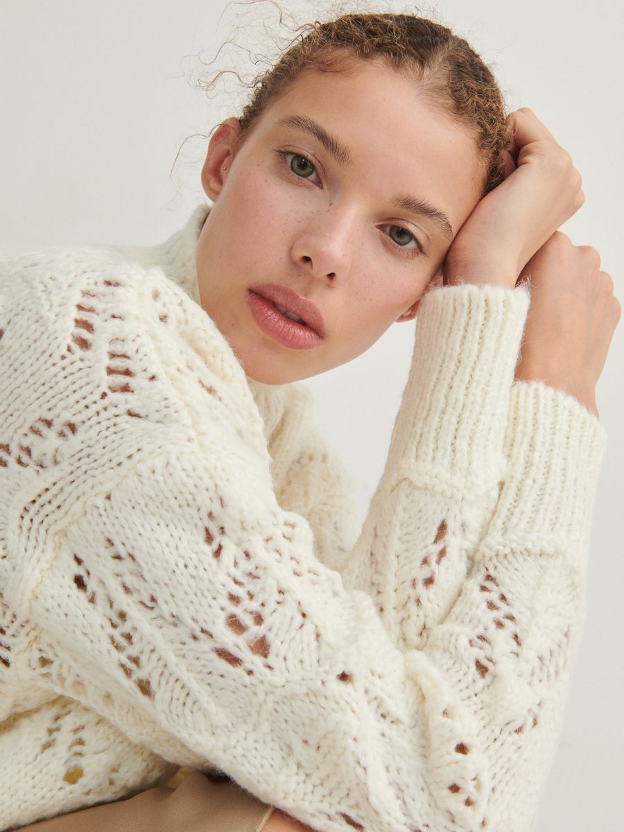 Openwork turtleneck jumper - cream - RESERVED - 2