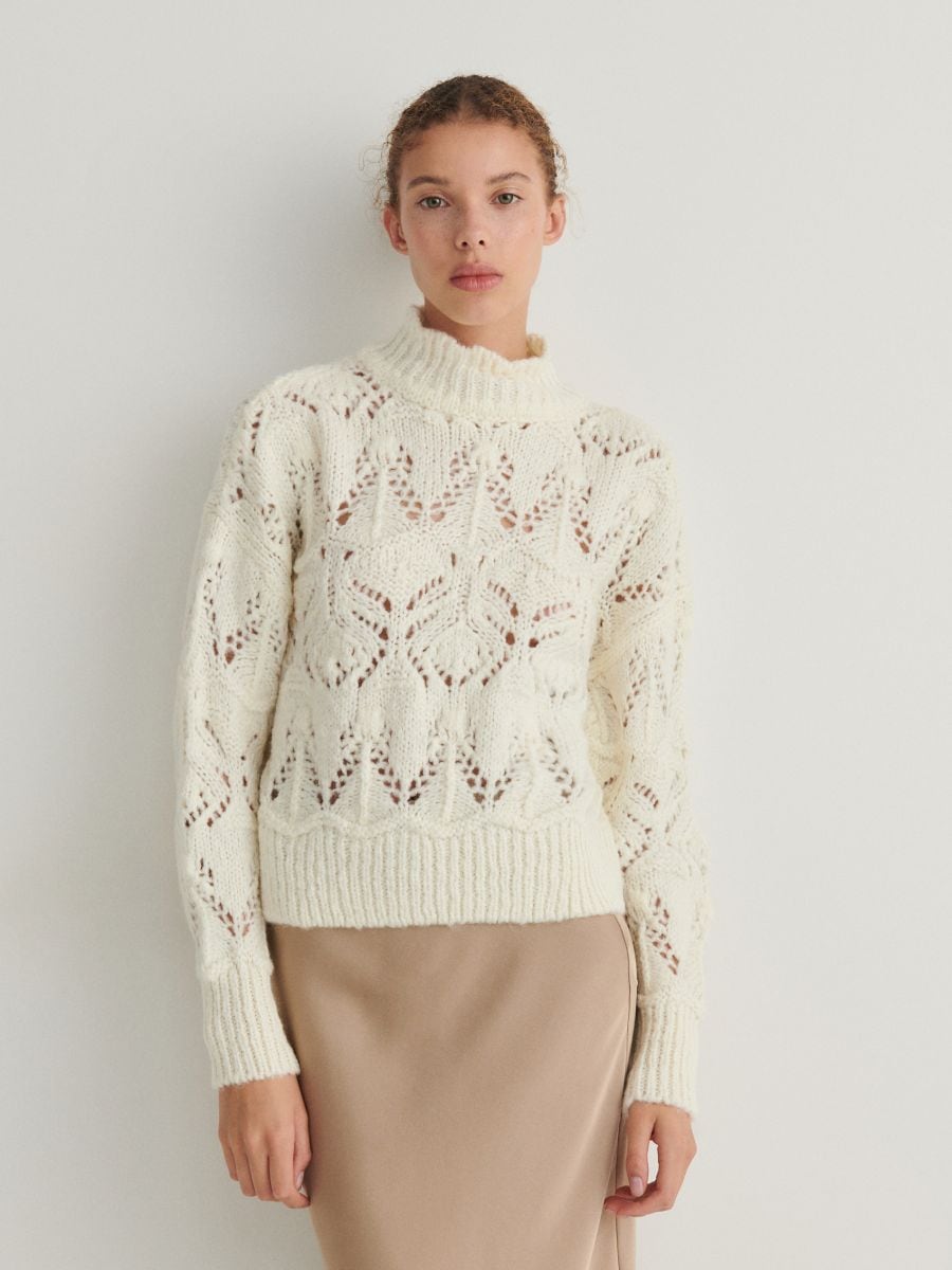 Openwork turtleneck jumper - cream - RESERVED - 3