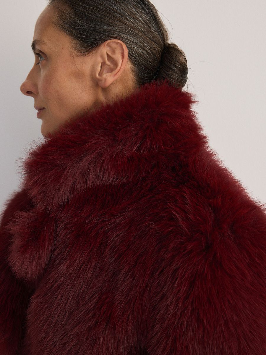 Cropped faux fur jacket - burgundy - RESERVED - 3