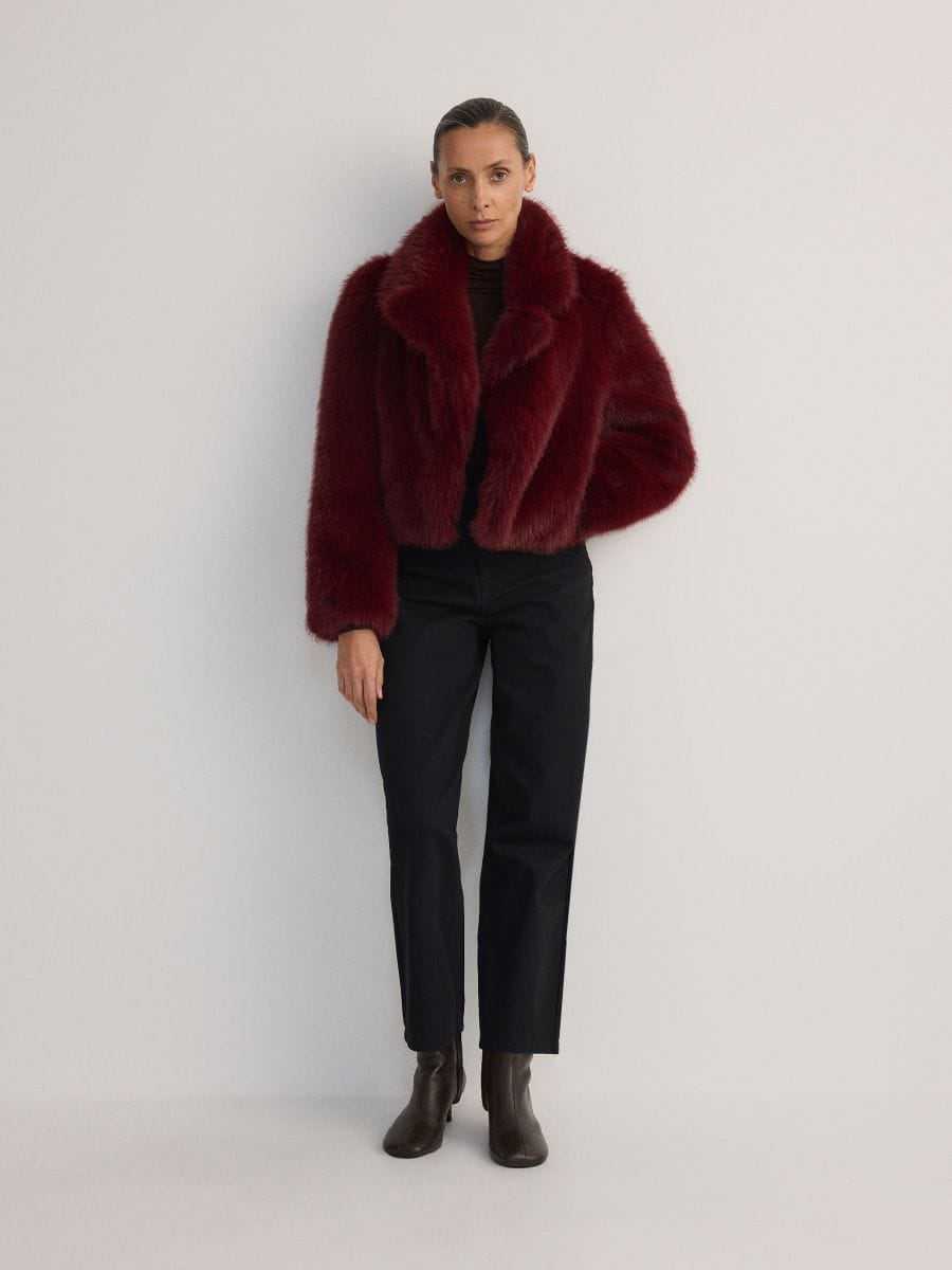 Cropped faux fur jacket - burgundy - RESERVED - 2