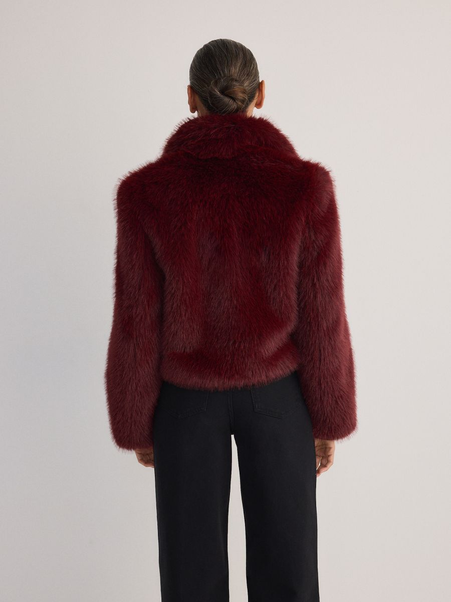 Cropped faux fur jacket - burgundy - RESERVED - 4