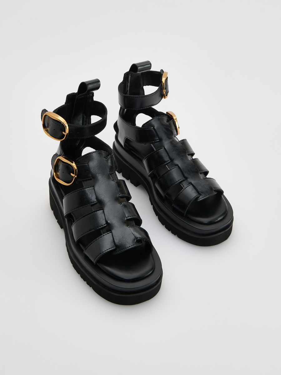 Leather rich sandals with straps - black - RESERVED - 2