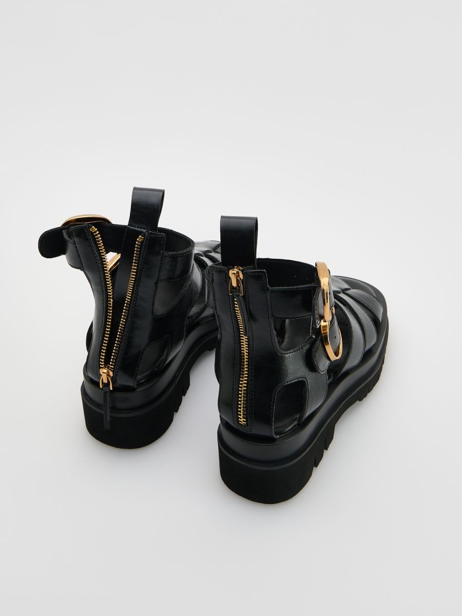 Leather rich sandals with straps - black - RESERVED - 3