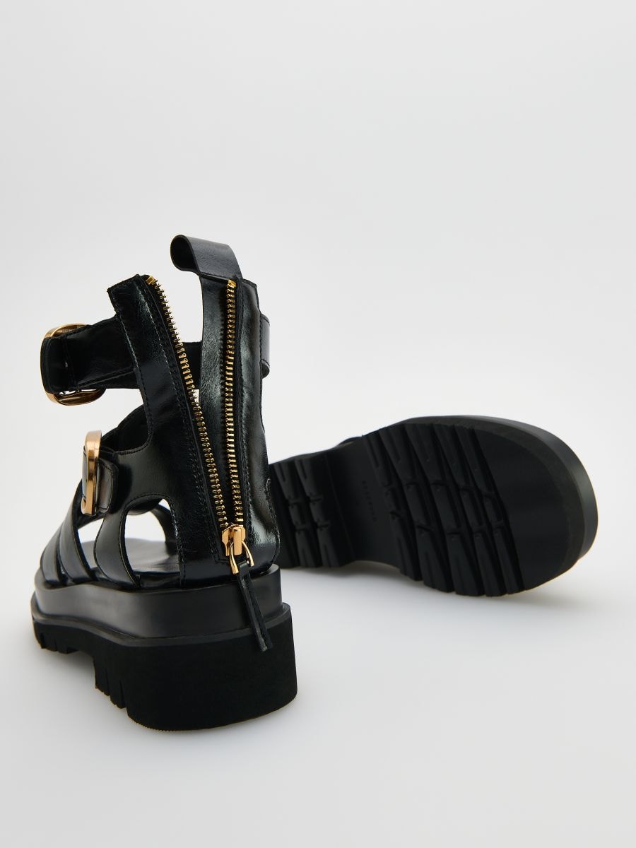 Leather rich sandals with straps - black - RESERVED - 4