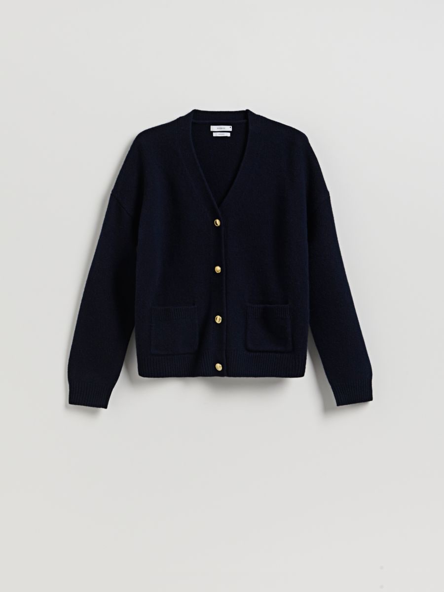 Cardigan in lana - blu scuro - RESERVED