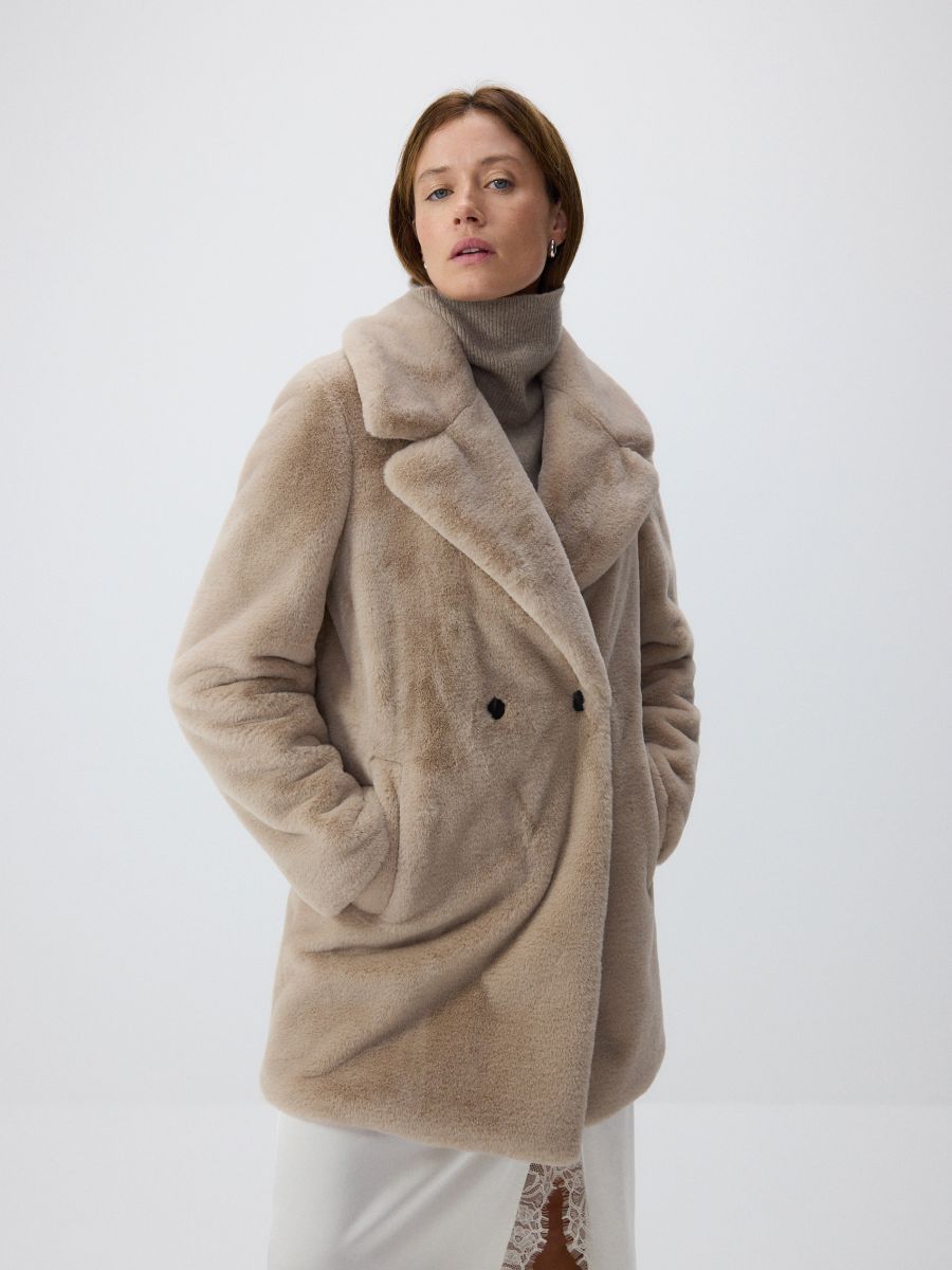 LADIES` COAT - krem - RESERVED