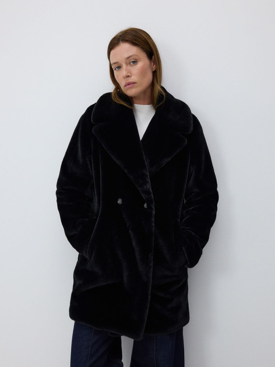 Faux fur coat - black - RESERVED