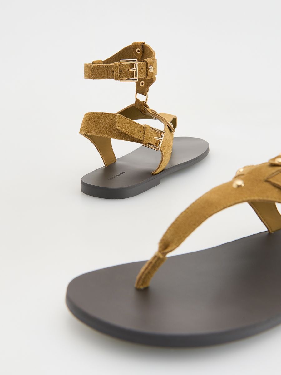 Suede sandals with straps - dark brown - RESERVED - 3