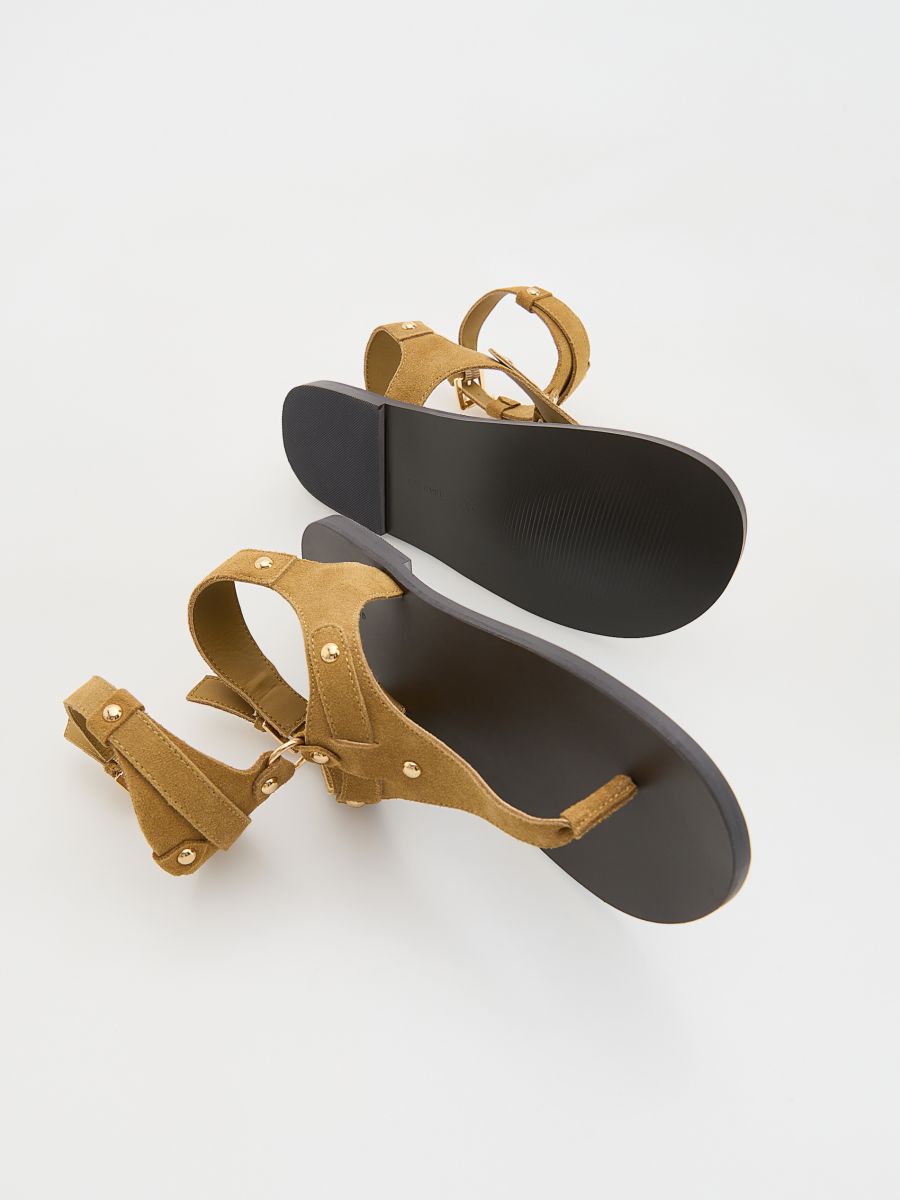 Suede sandals with straps - dark brown - RESERVED - 4
