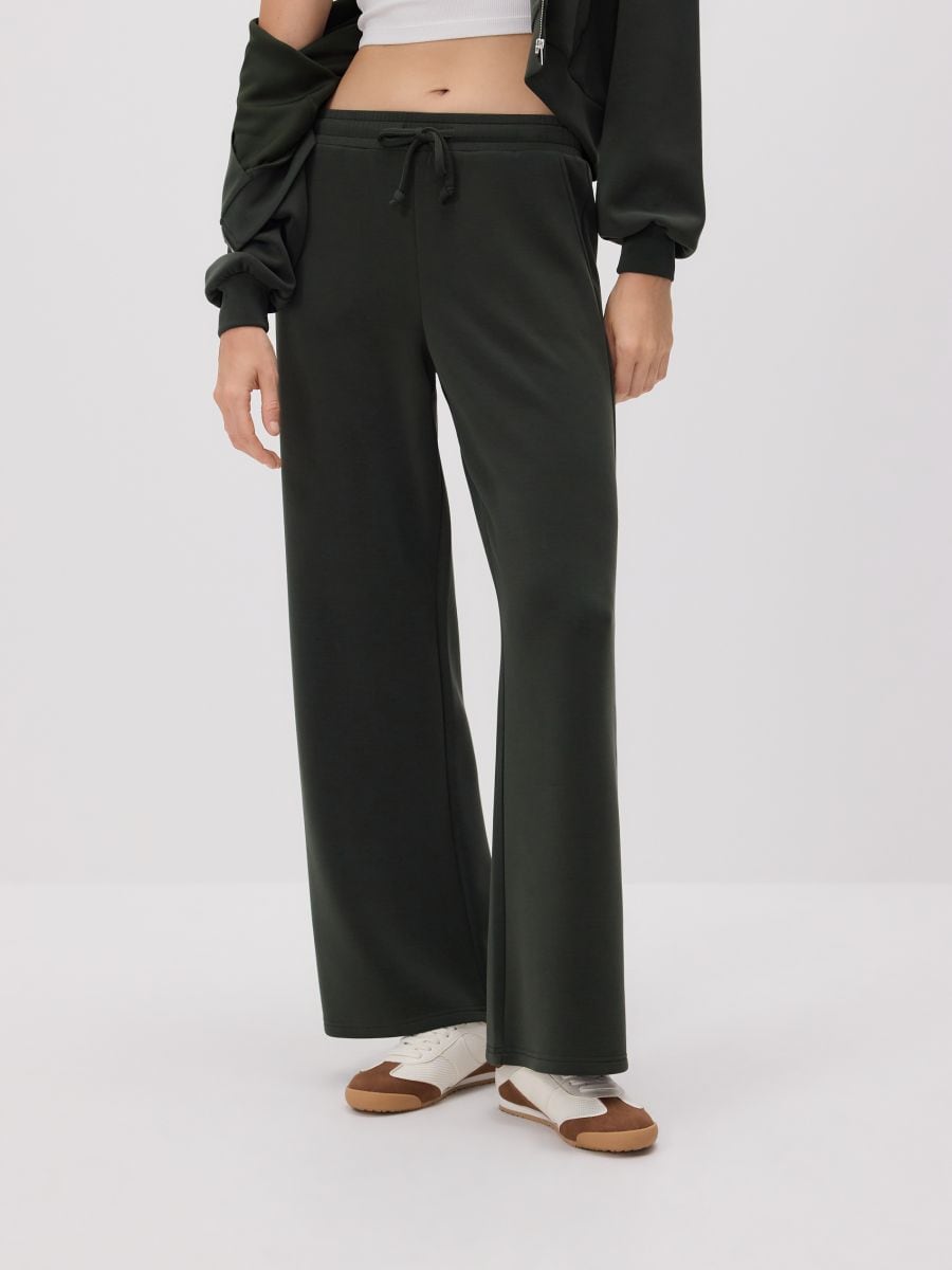 Wide leg trousers - dark green - RESERVED