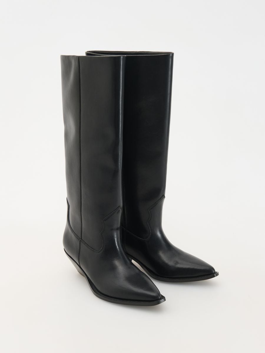 Gestepptes kniehohe Stiefel aus Leder - schwarz - RESERVED - 4