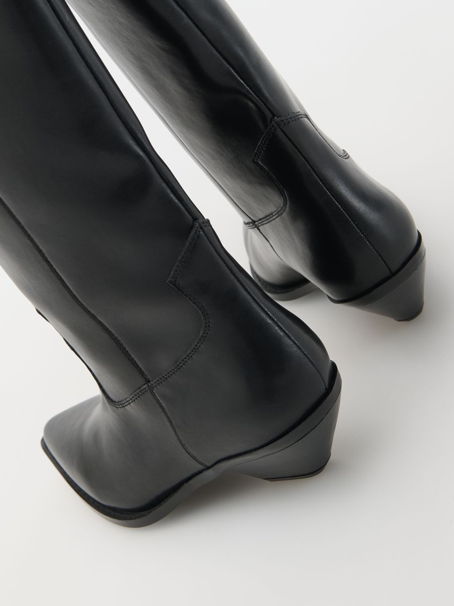 Gestepptes kniehohe Stiefel aus Leder - schwarz - RESERVED - 5