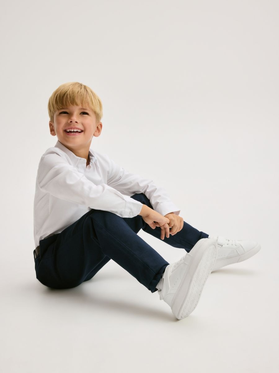Structural fabric chino trousers with belt - navy - RESERVED