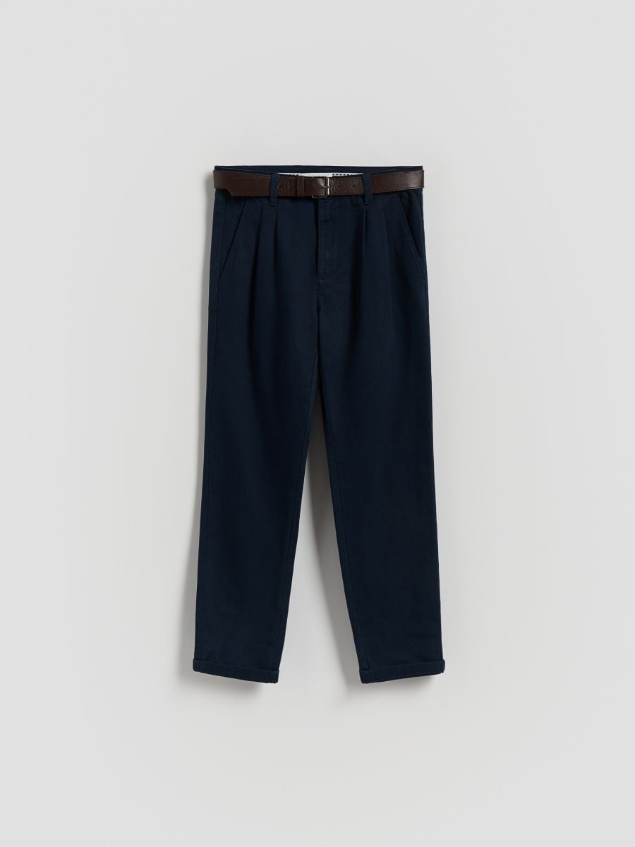 Structural fabric chino trousers with belt - navy - RESERVED