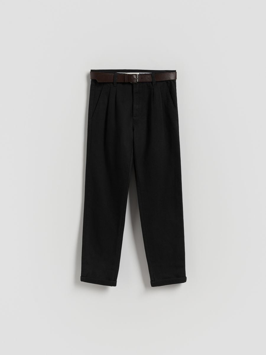 Structural fabric chino trousers with belt - black - RESERVED