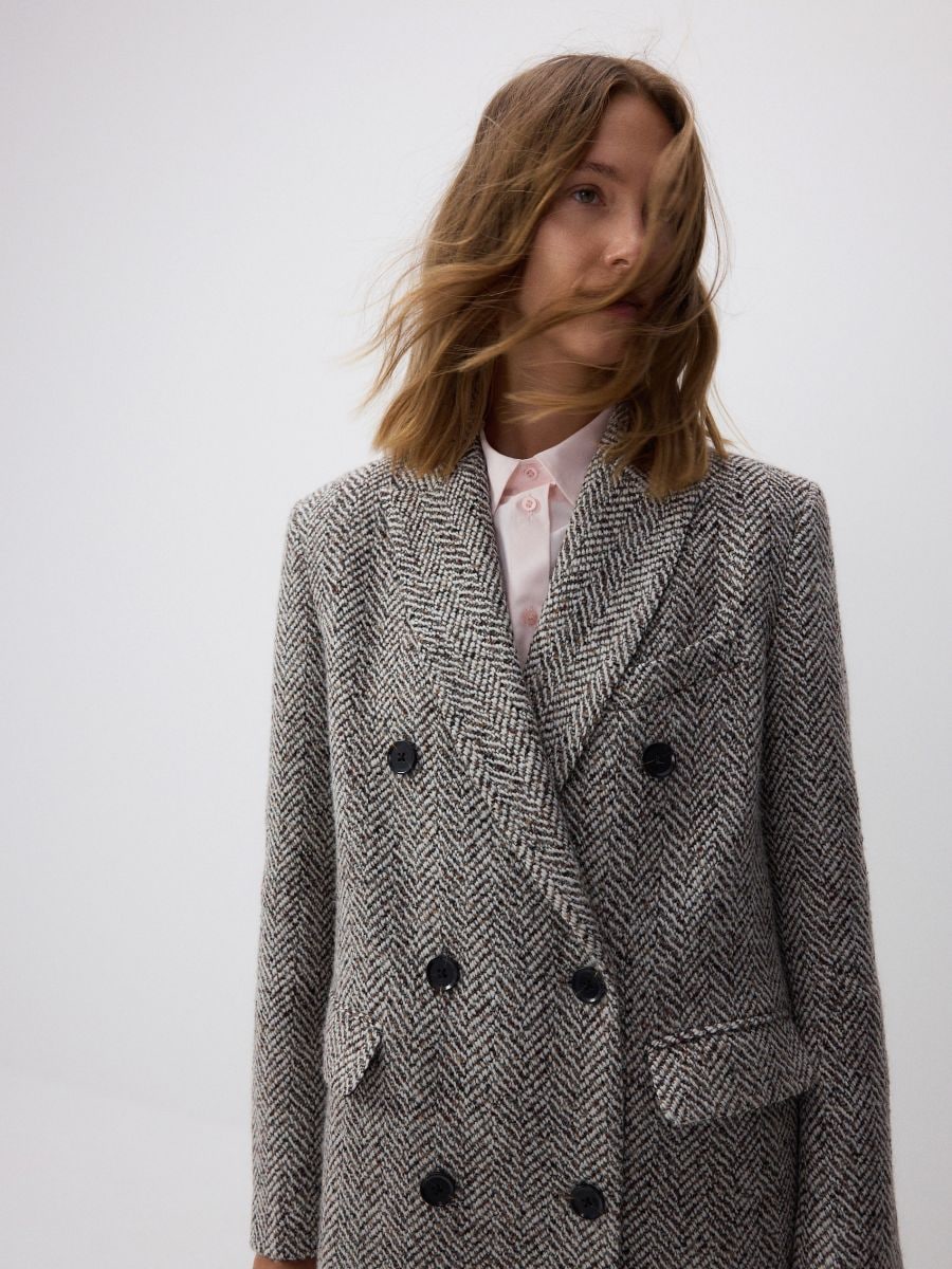 Wool blend double-breasted coat - multicolor - RESERVED - 4