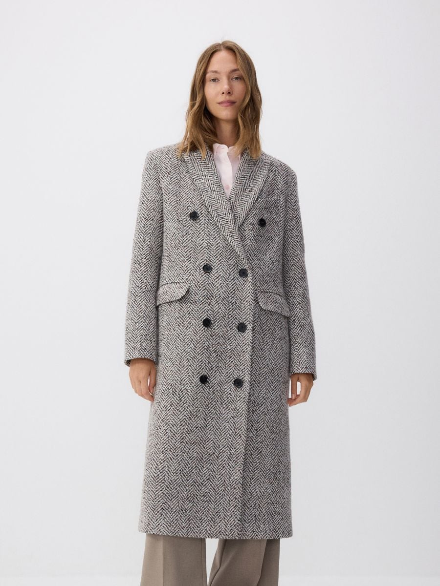 Wool blend double-breasted coat - multicolor - RESERVED - 2