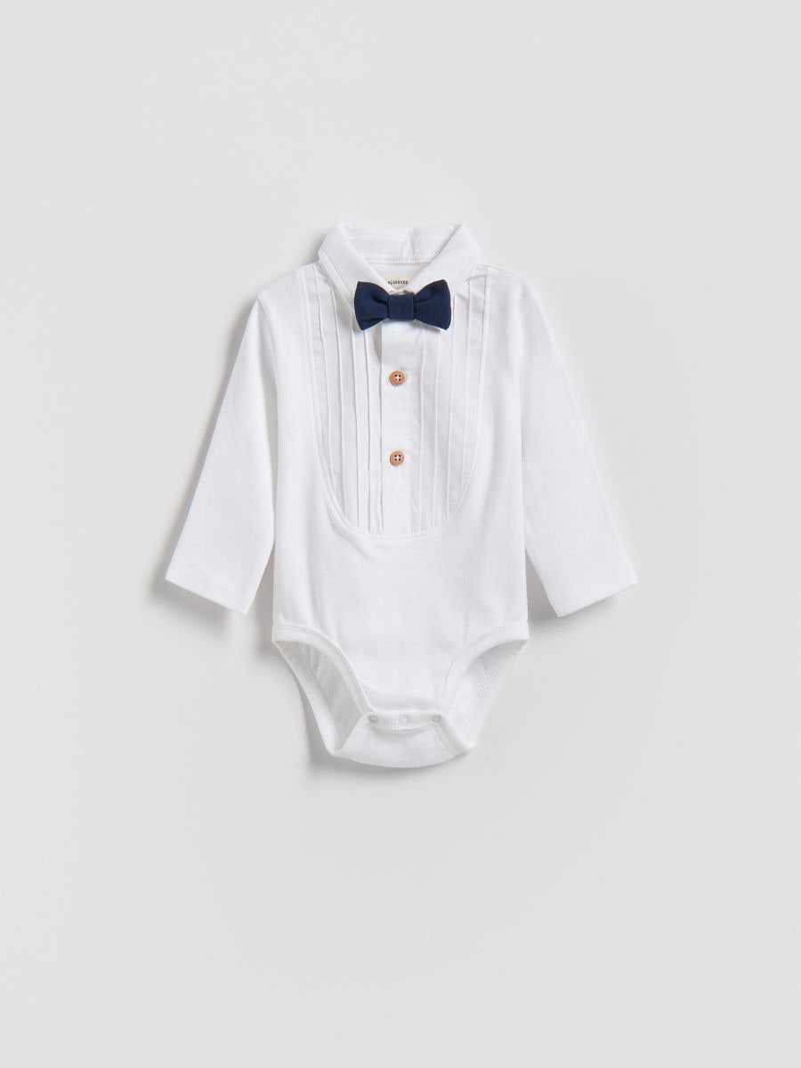 Elegant bodysuit with bow tie - white - RESERVED