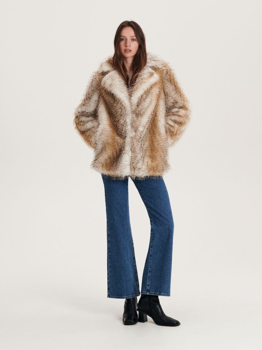 Faux fur coat - multicolor - RESERVED - 3
