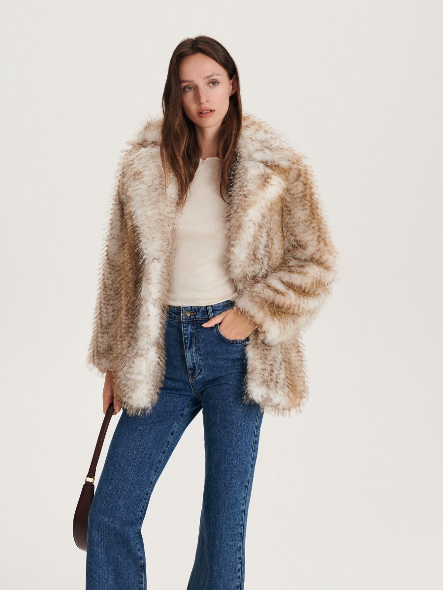 Faux fur coat - multicolor - RESERVED - 4