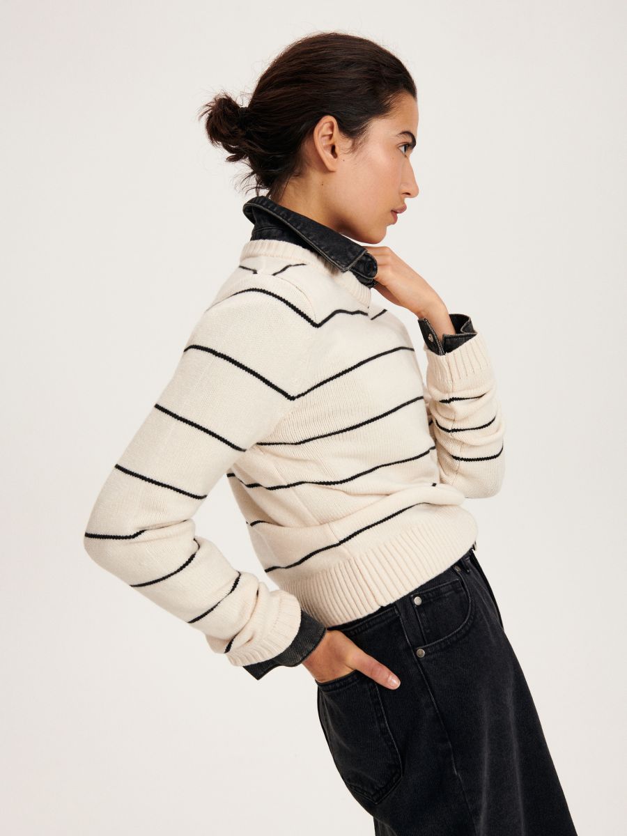 Sweter w paski - kremowy - RESERVED - 3