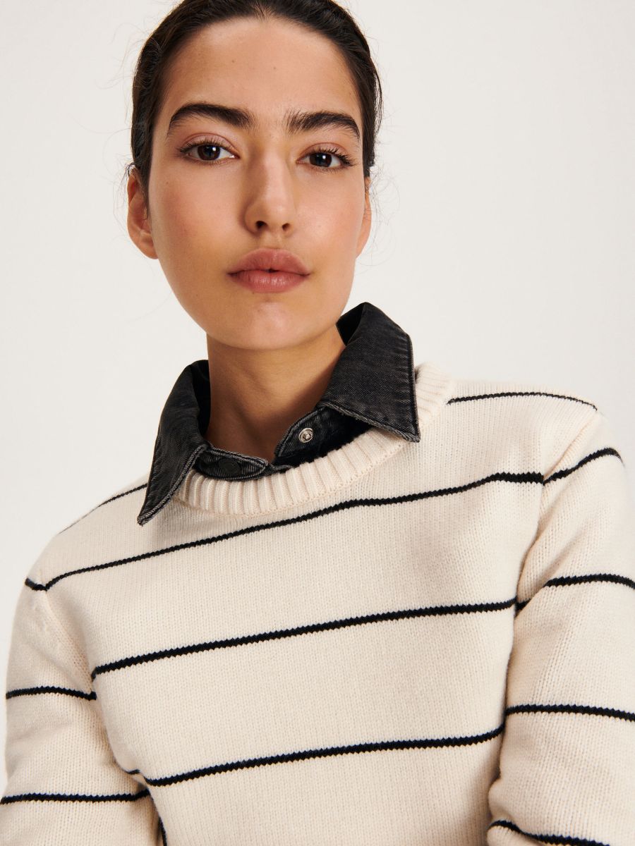 Sweter w paski - kremowy - RESERVED - 4