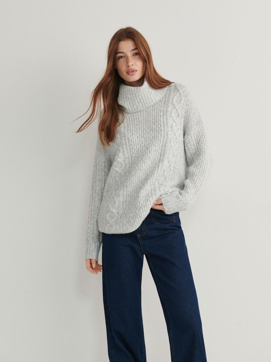 Oversized turtleneck jumper - light grey - RESERVED - 4