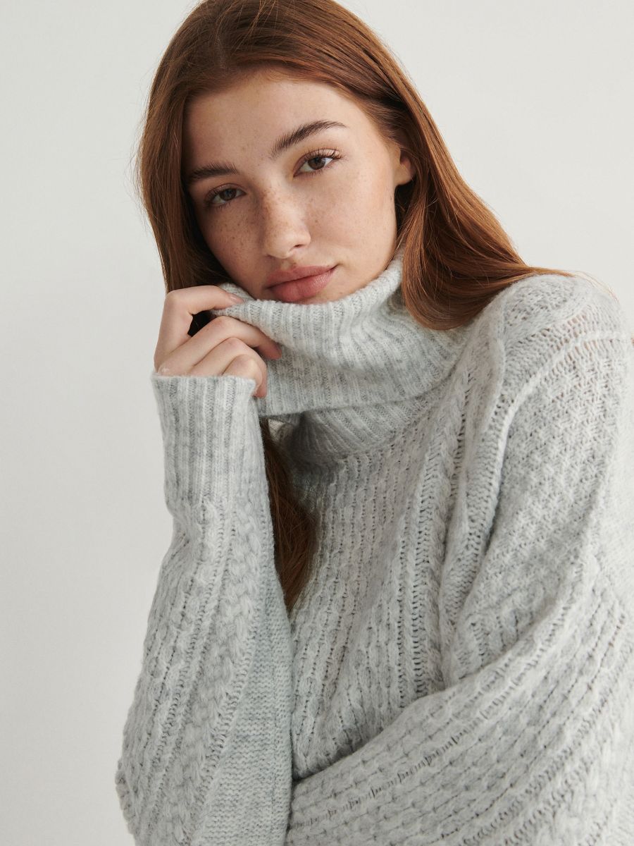 Oversized turtleneck jumper - light grey - RESERVED - 5