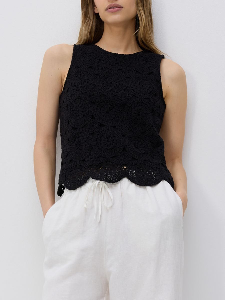 Cotton openwork top - black - RESERVED - 2
