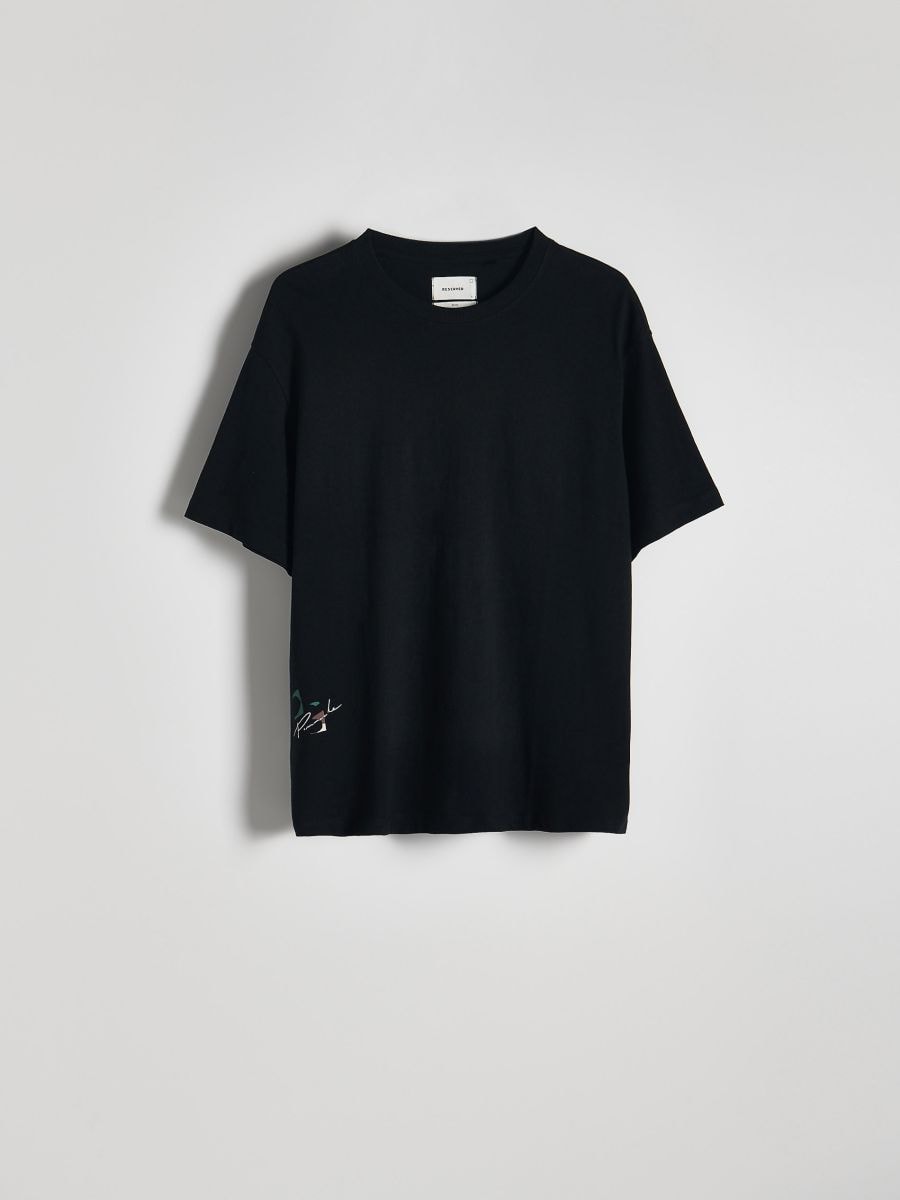 Boxy cut T-shirt with back print - black - RESERVED