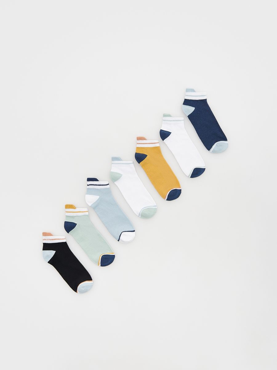Bomuldsrige sokker – 7-pak - blå - RESERVED