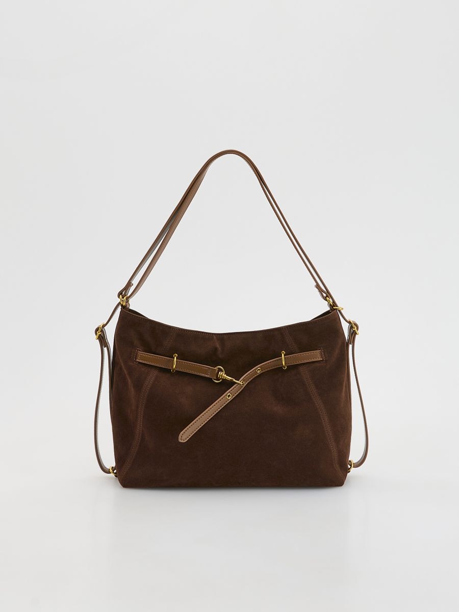 Faux suede shoulder bag - brown - RESERVED