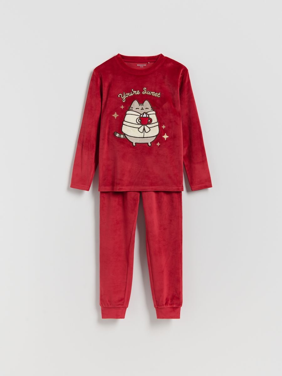 Komplet pidžame od velura Pusheen - crvena - RESERVED