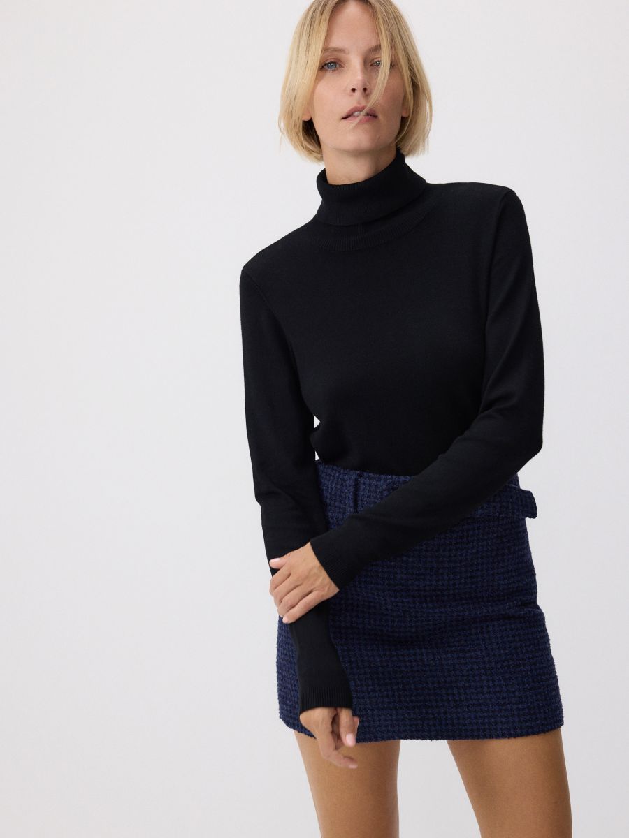 Spódnica mini z tkaniny boucle - granatowy - RESERVED