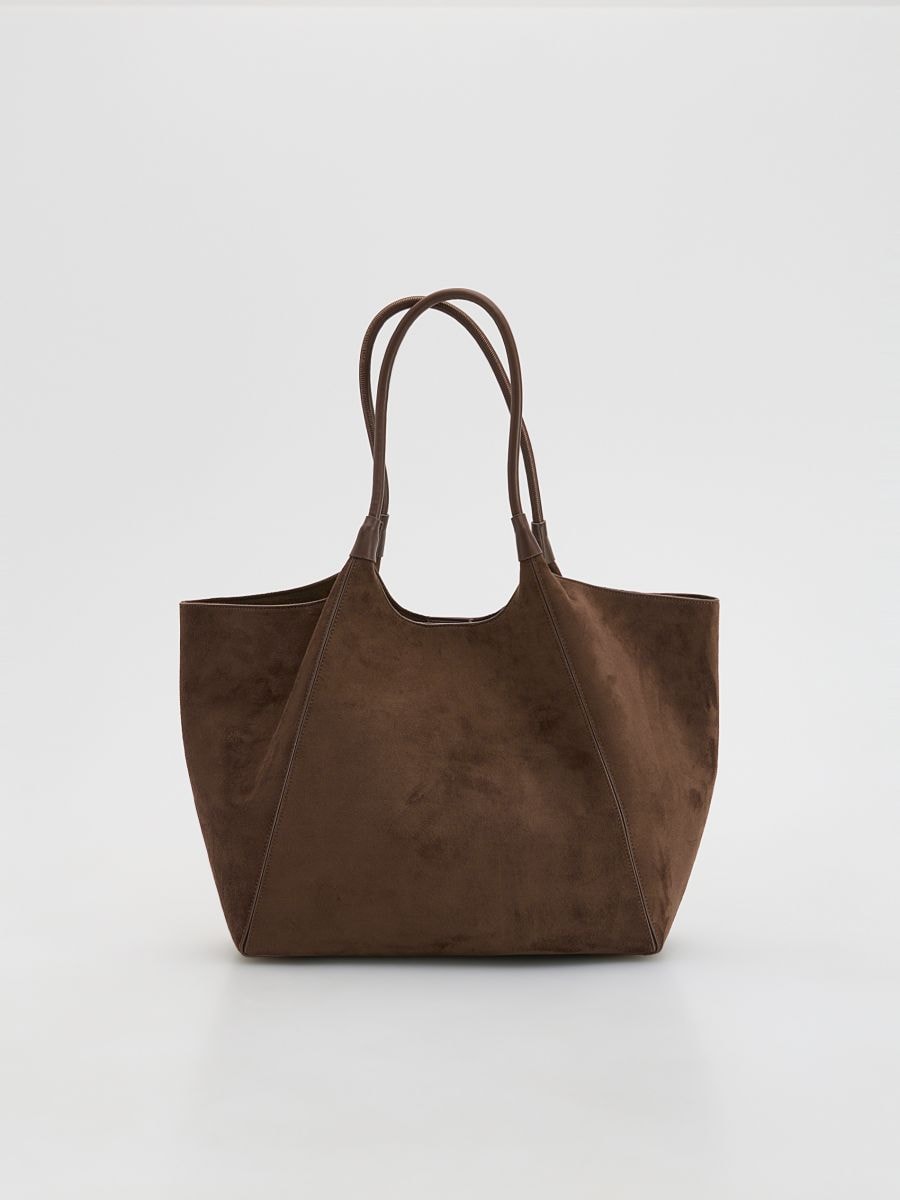 Faux suede shopper bag - dark brown - RESERVED