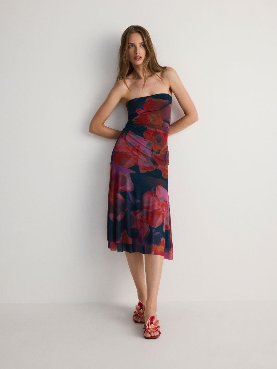 Midi dress with floral pattern - multicolor - RESERVED