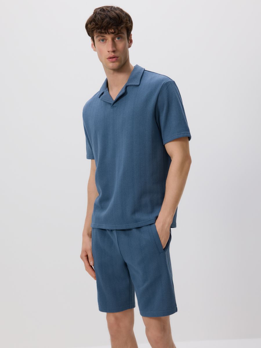 Regular strukturirani šorts - steel blue - RESERVED - 2