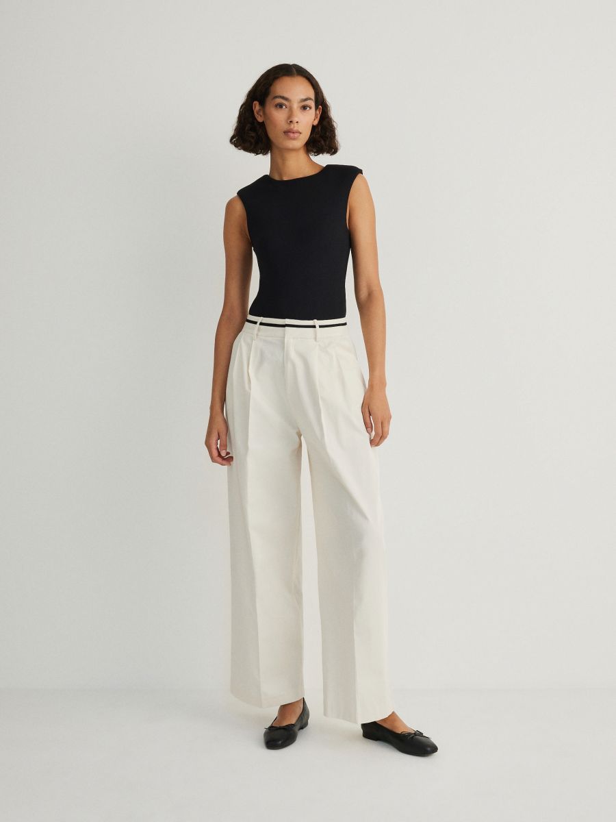 Cotton trousers with pressed crease - cream - RESERVED - 2