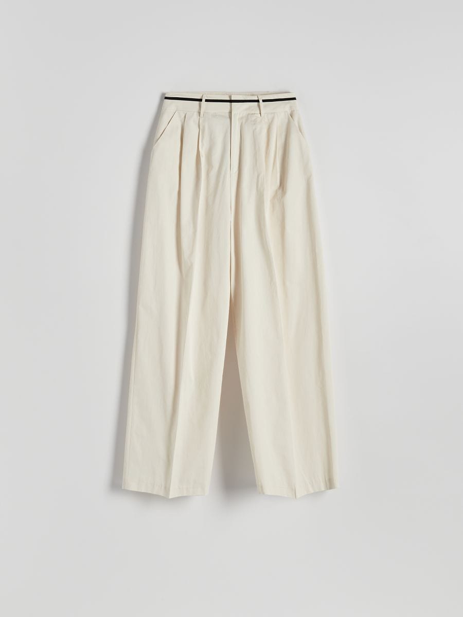 Cotton trousers with pressed crease - cream - RESERVED - 4