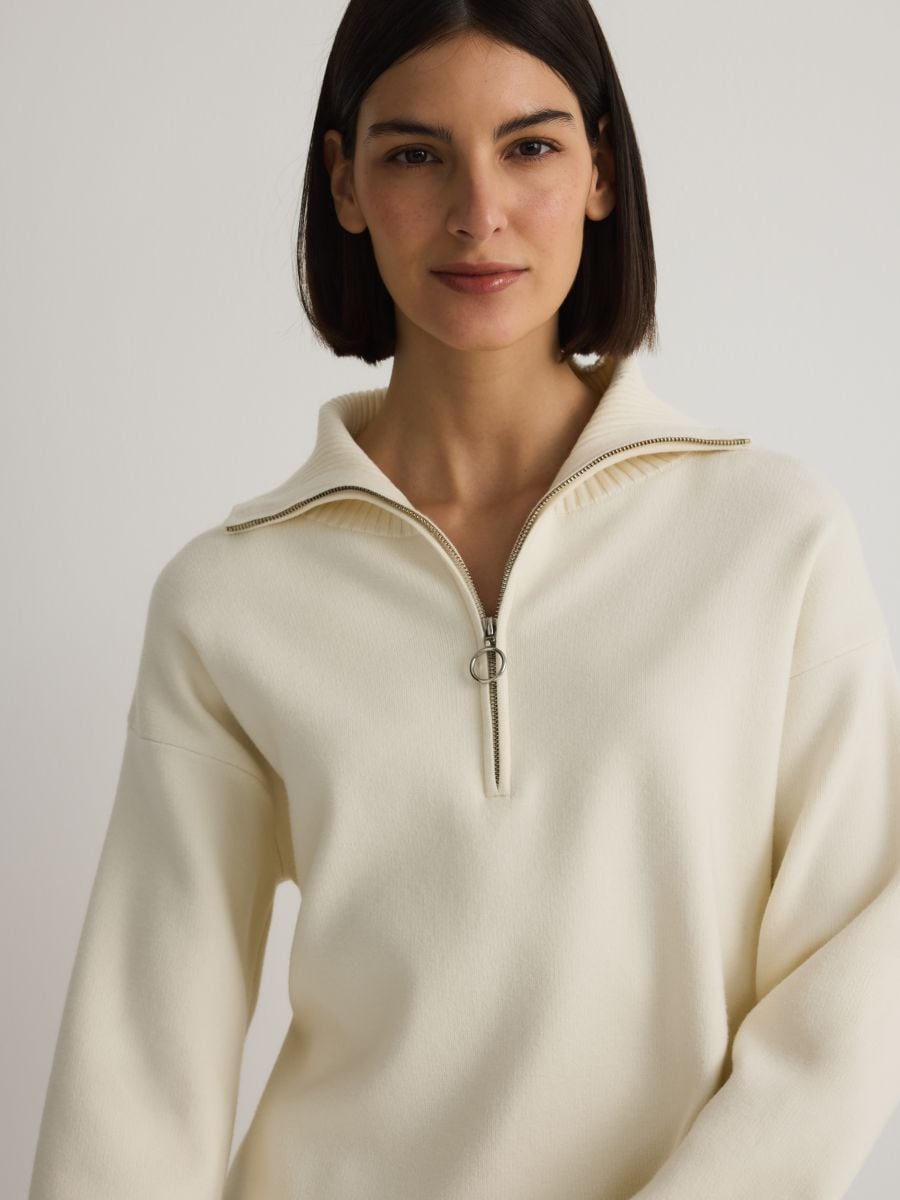 Half zip viscose blend jumper - nude - RESERVED