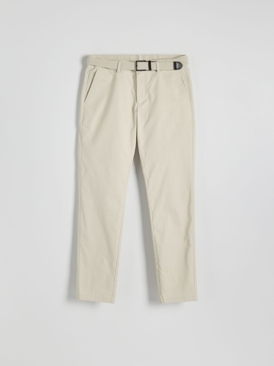 Chino slim trousers with belt - beige - RESERVED - 4