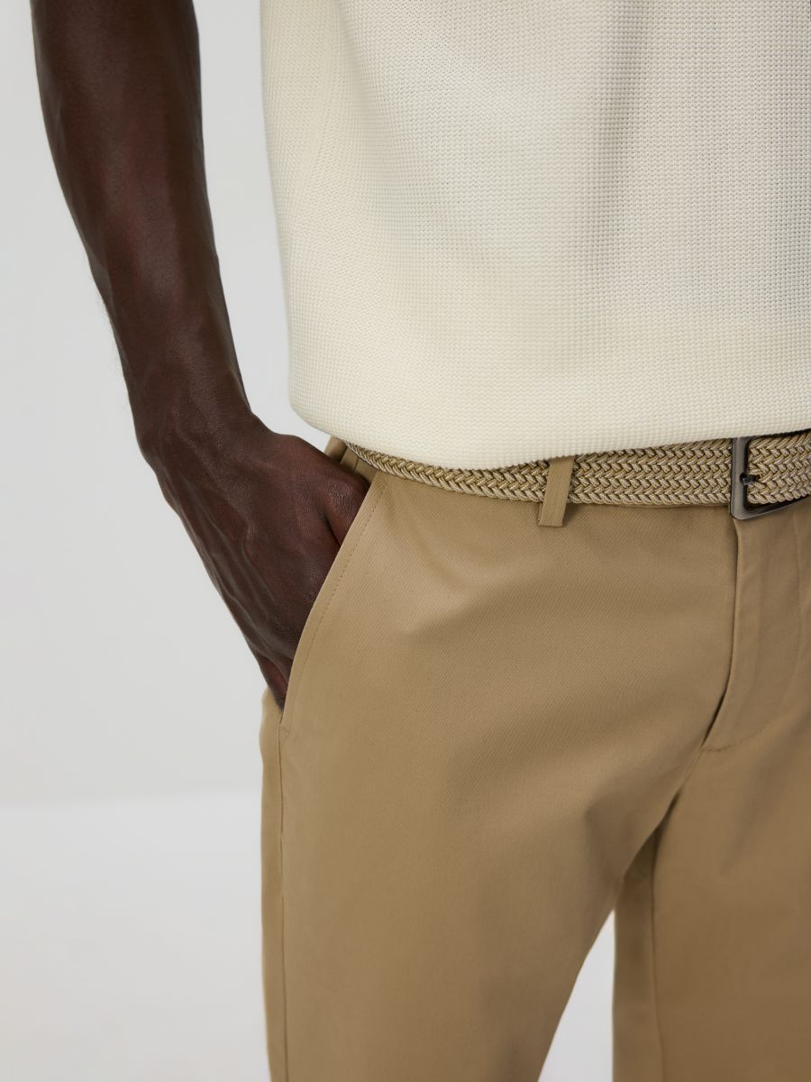 Chino slim trousers with belt - beige - RESERVED - 4